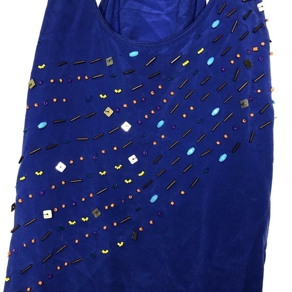 ANTHROPOLOGIE Fei 100% Silk Blue Beaded Top - Picture 2 of 5